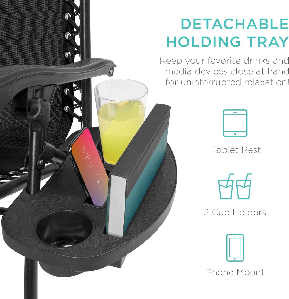 Best Choice Products Set of 2 Adjustable Steel Mesh Zero Gravity Lounge Chair Recliners W/Pillows and Cup Holder Trays - Black