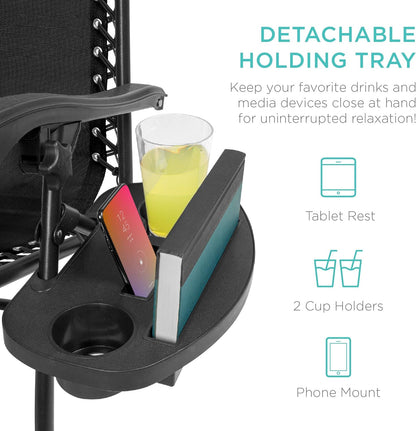 Best Choice Products Set of 2 Adjustable Steel Mesh Zero Gravity Lounge Chair Recliners W/Pillows and Cup Holder Trays - Black
