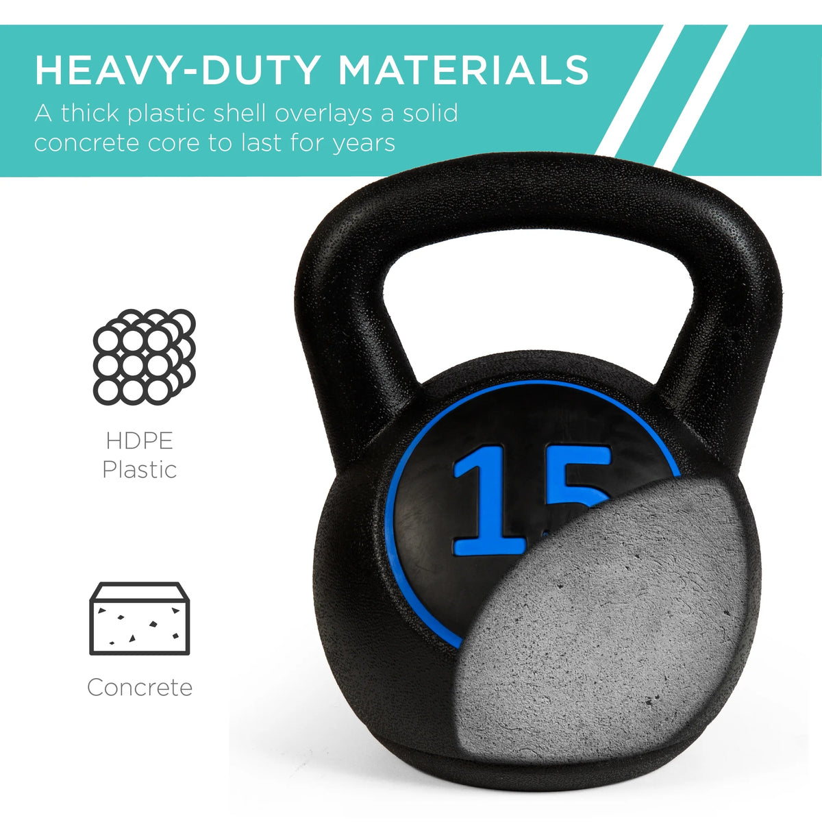 3-Piece Kettlebell Set with Storage Rack, Exercise Fitness Concrete Weights 5Lb, 10Lb, 15Lb