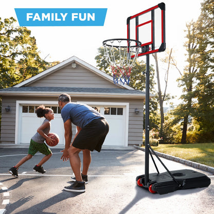 Kids Height-Adjustable Basketball Hoop, Portable Game W/ 2 Wheels, Square Backboard - Clear