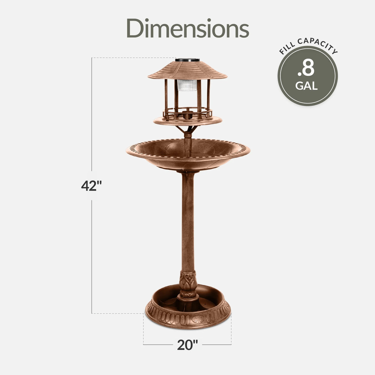 Solar Outdoor Bird Bath Pedestal Fountain Garden Decoration W/ Fillable Planter Base - Bronze