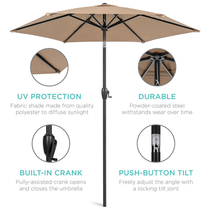 7.5Ft Heavy-Duty Outdoor Market Patio Umbrella W/ Push Button Tilt, Easy Crank - Tan