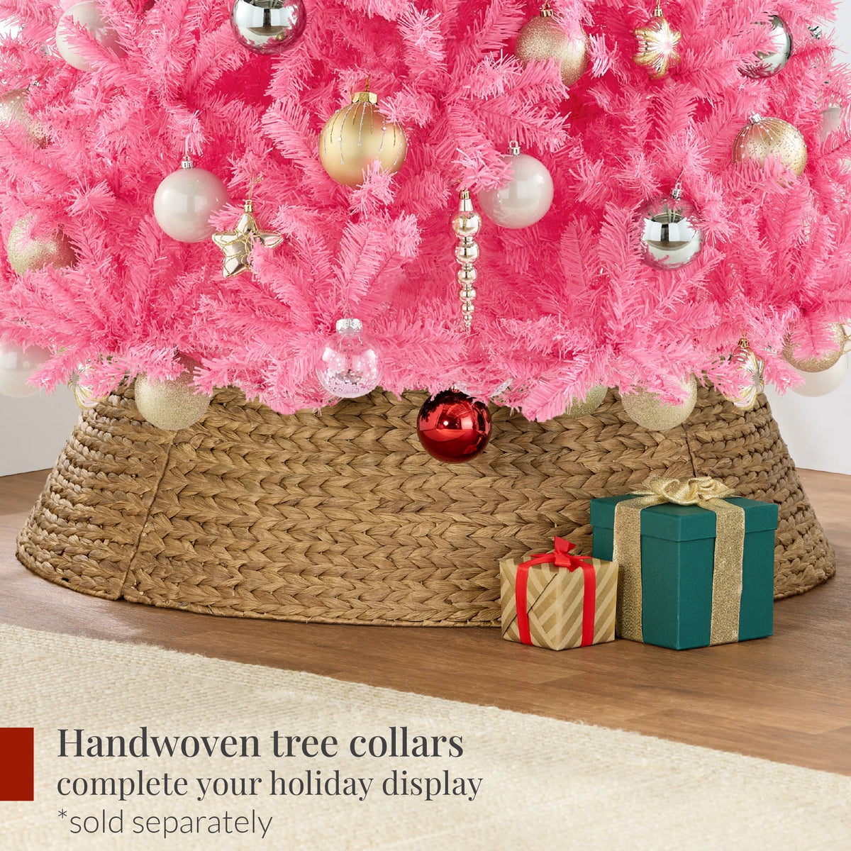 Artificial Christmas Tree, 9Ft Premium Unlit Pine Design, Dense Branches W/Easy Assembly - Pink