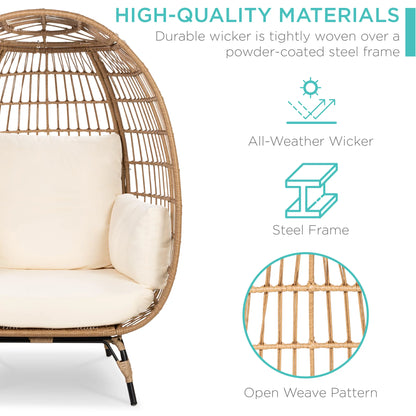 Wicker Egg Chair Oversized Indoor Outdoor Patio Lounger W/ Steel Frame - Ivory
