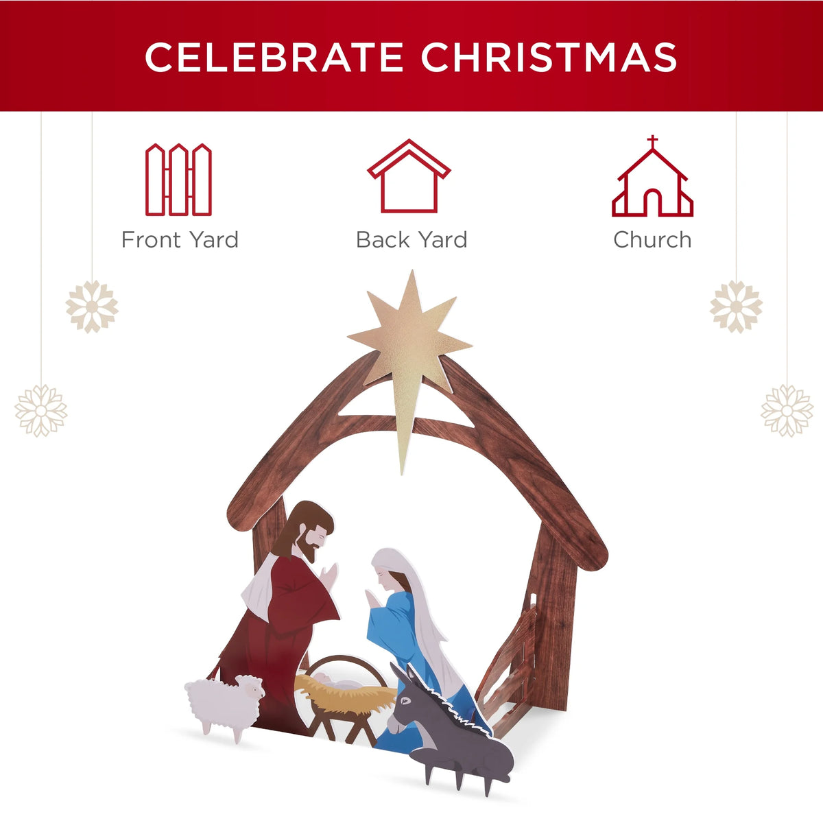 4Ft Outdoor Nativity Scene, Weather-Resistant Decor, Christmas Family Yard Decoration, PVC