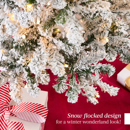 9Ft Pre-Lit Holiday Christmas Pine Tree W/ Snow Flocked Branches, 900 Warm White Lights