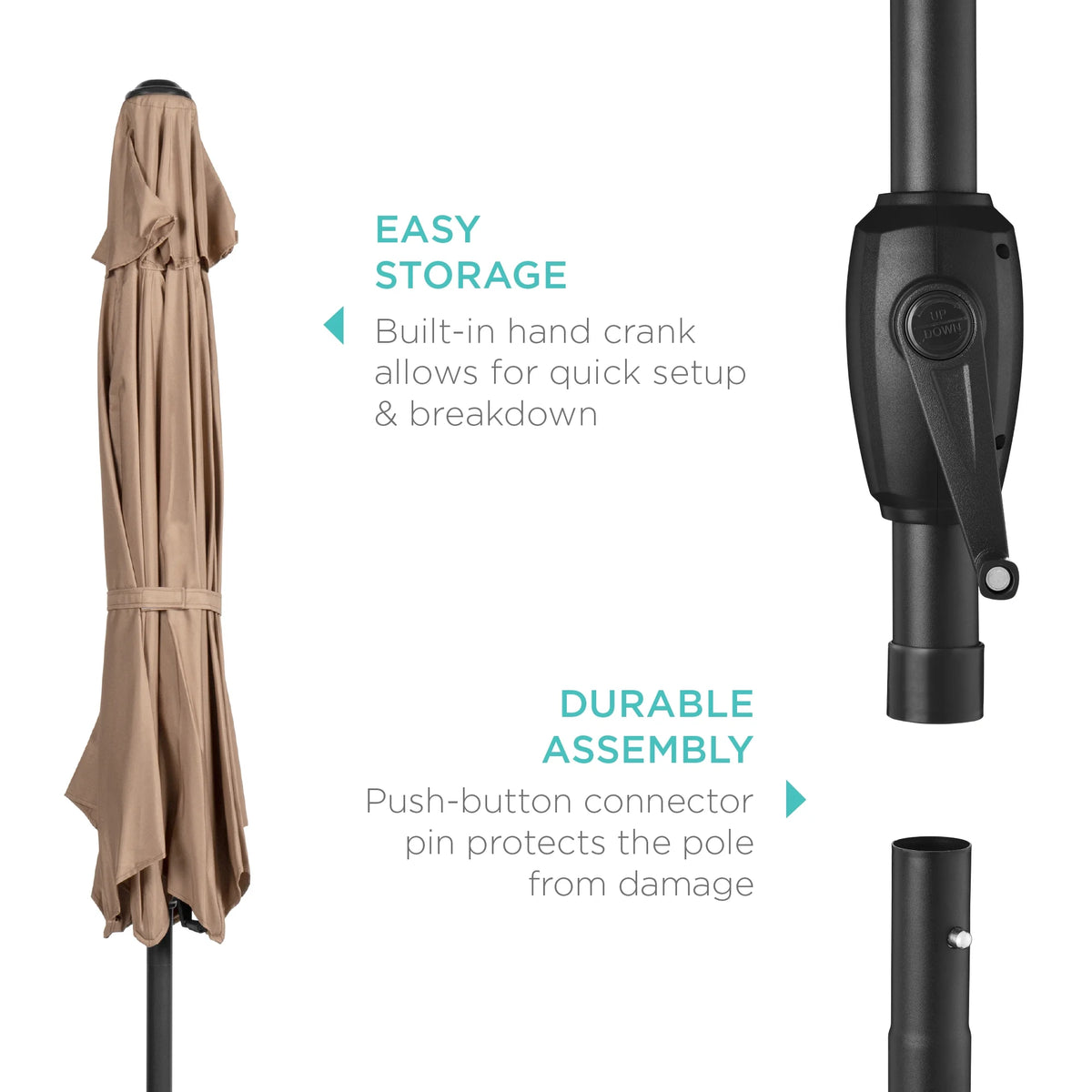 7.5Ft Heavy-Duty Outdoor Market Patio Umbrella W/ Push Button Tilt, Easy Crank - Tan