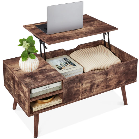 Wooden Mid-Century Modern Lift Top Coffee Table W/ Hidden Storage, Removable Shelf - Brown