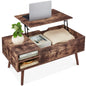 Wooden Mid-Century Modern Lift Top Coffee Table W/ Hidden Storage, Removable Shelf - Brown
