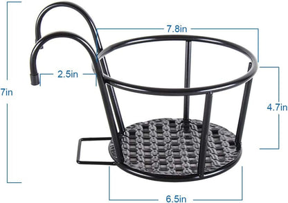 Iron Art Hanging Baskets Flower Pot Holder - over the Rail Metal Fence Planters - Pack of 3 - Black