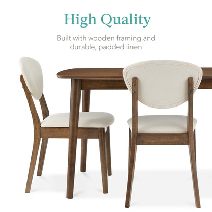 5-Piece Compact Wooden Mid-Century Modern Dining Set W/ 4 Chairs, Padded Seat & Back - Walnut/Cream