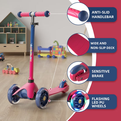3 Wheel Scooter for Kids, Kick Scooter with Adjustable Height Light up LED Wheels for Boys Girls, Best Gift for Boys Girls Outdoor Activities, Red