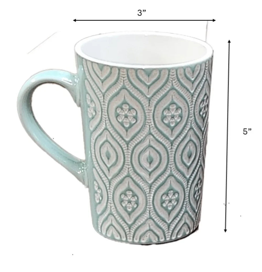 4 Piece 16Oz Multi-Color Ceramic Coffee Mug Set, IKAT Design