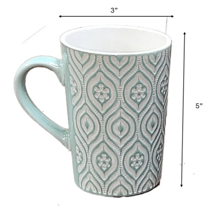 4 Piece 16Oz Multi-Color Ceramic Coffee Mug Set, IKAT Design