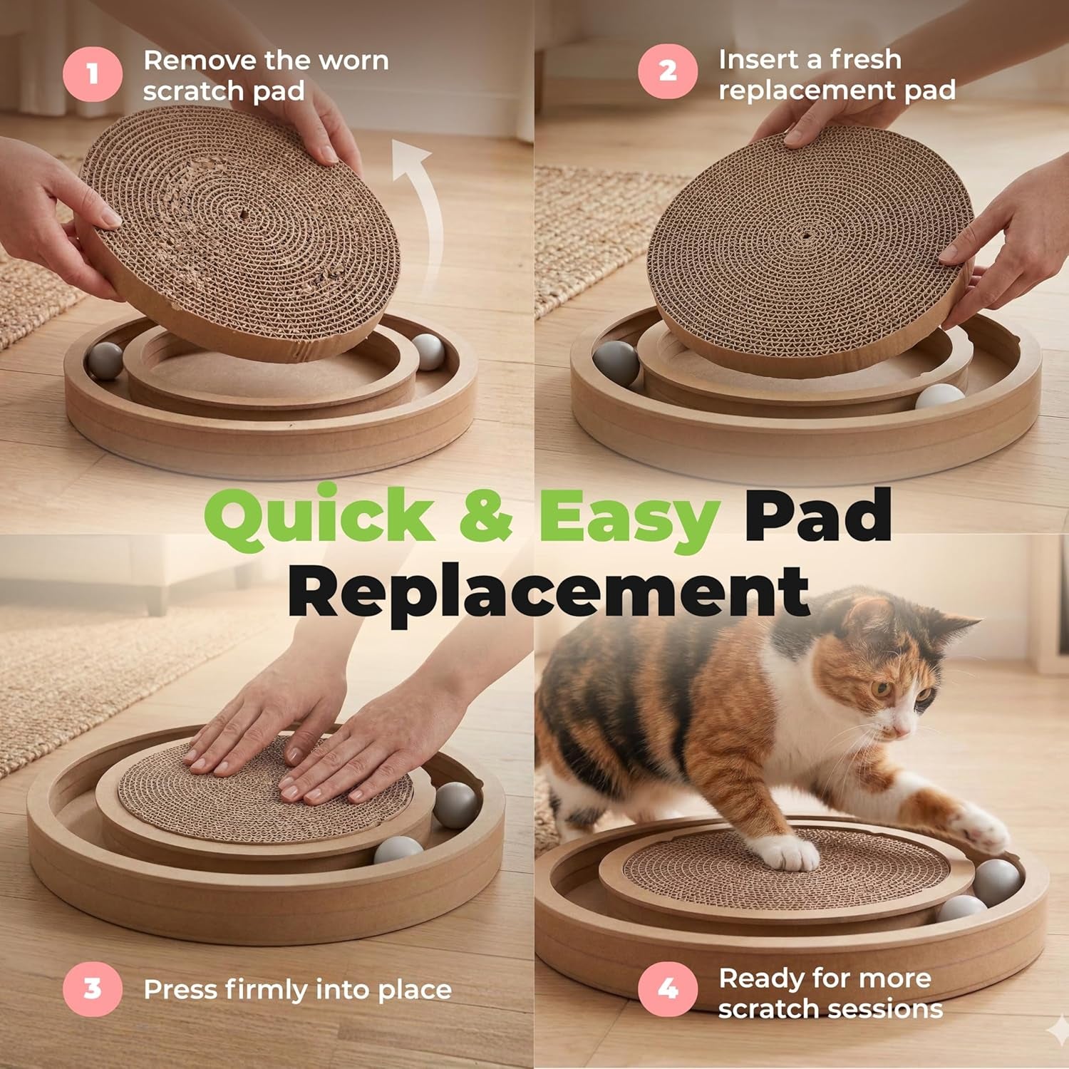 Catify Cat Scratcher, Fun Interactive Scratchers, Posts, Poles, Claw Safe, Furniture Saver Indoor Play Support Natural Cat Behaviors Heavy Duty - Round(5 Pack)