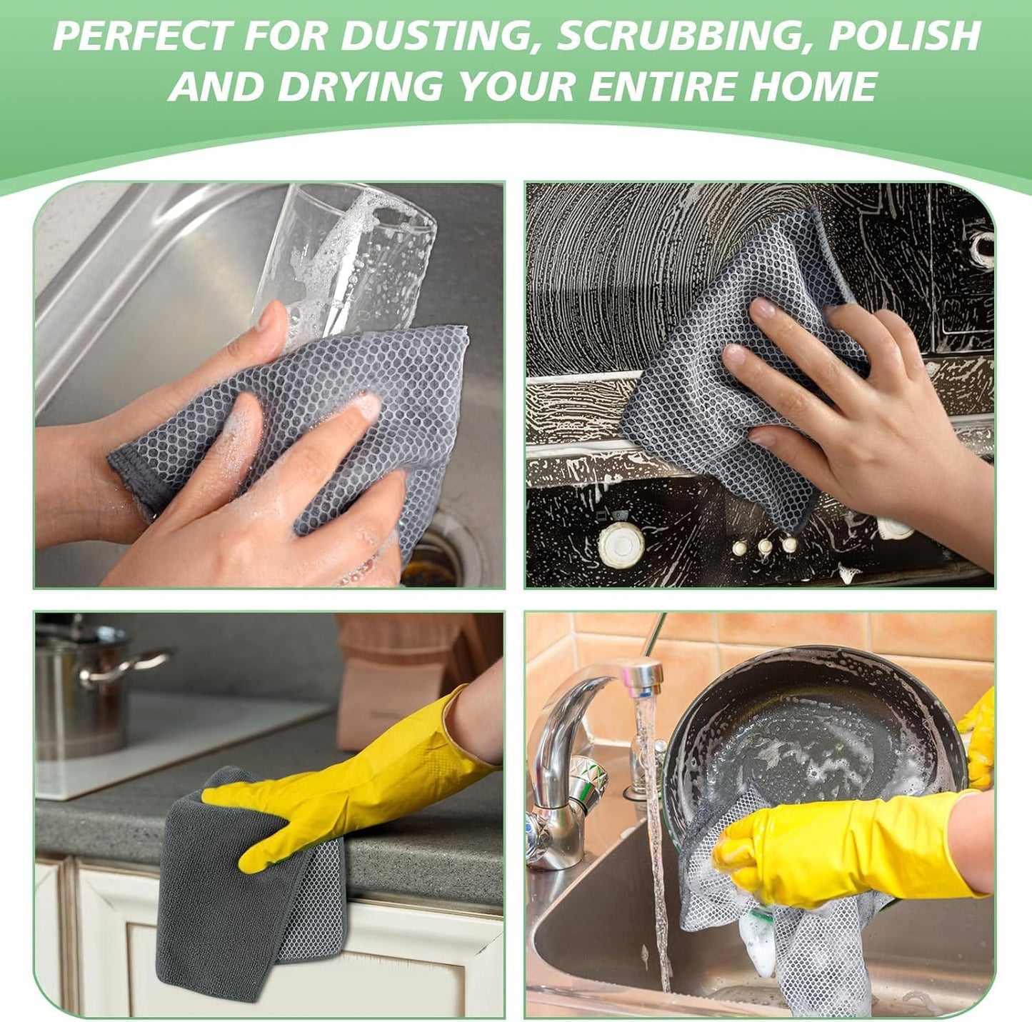 Microfiber Dish Cloths Wash Clothes for Kitchen Best Kitchen Cloths Cleaning Cloth Poly Scour Side 12"X12" (10Pack, Dark Grey)