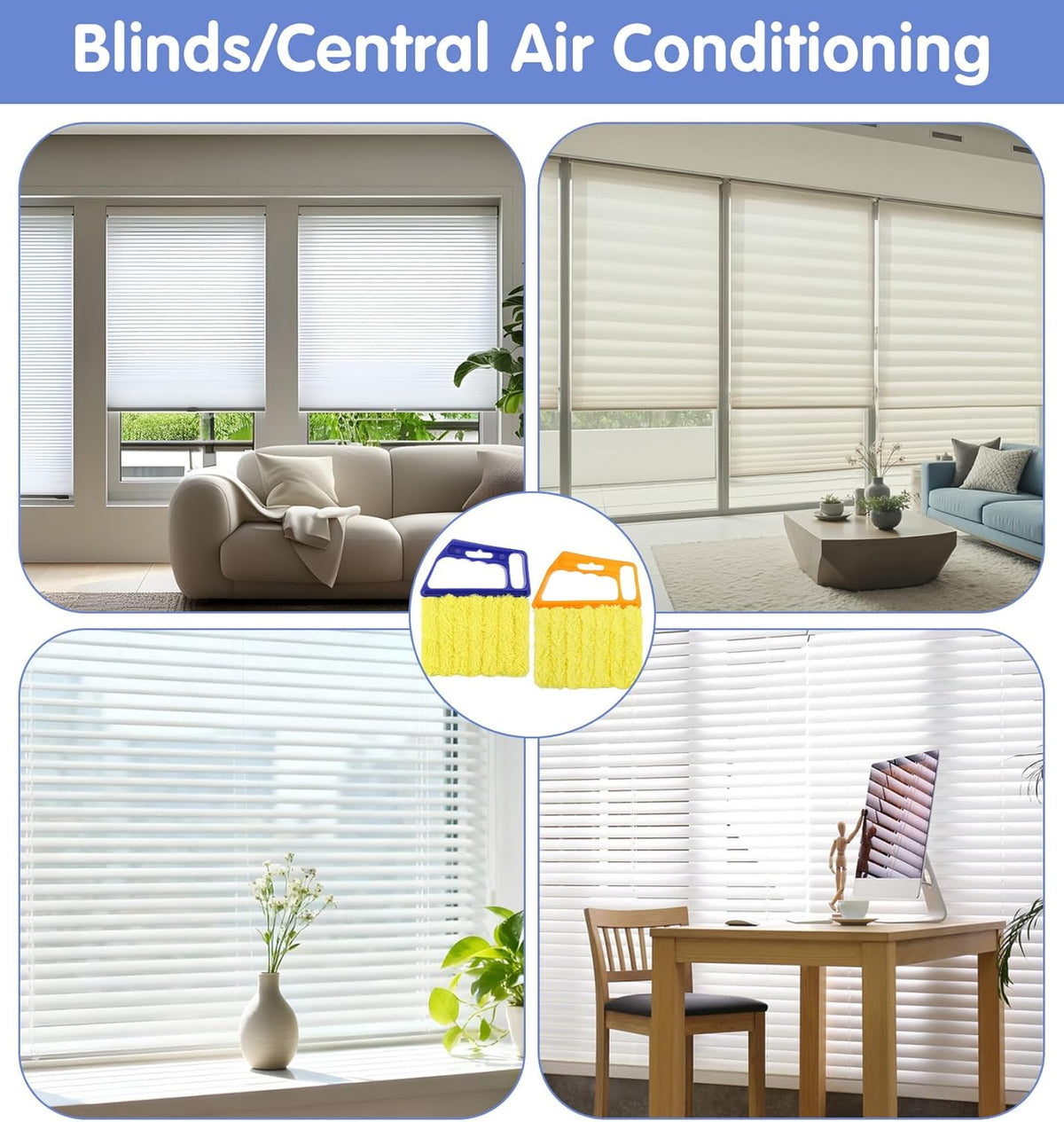 2 Pcs Blind Duster for Wood Blinds, 7 Finger Blind Cleaner Duster Tool, Microfiber Washable Blinds Cleaner Tool for Window & Air Conditioner, Reusable Dusting Brush