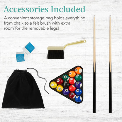 40In Tabletop Billiard Table, Pool Game Table W/ 2 Cue Sticks, Ball Set, Storage Bag - Arcade