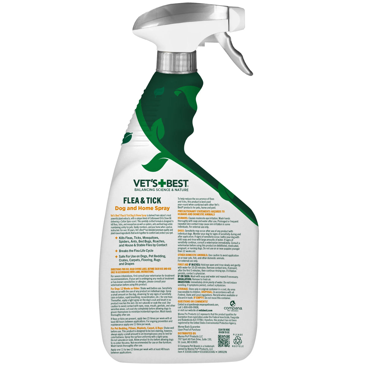 Flea and Tick Home Spray for Dogs - Peppermint Scent - 32Oz.