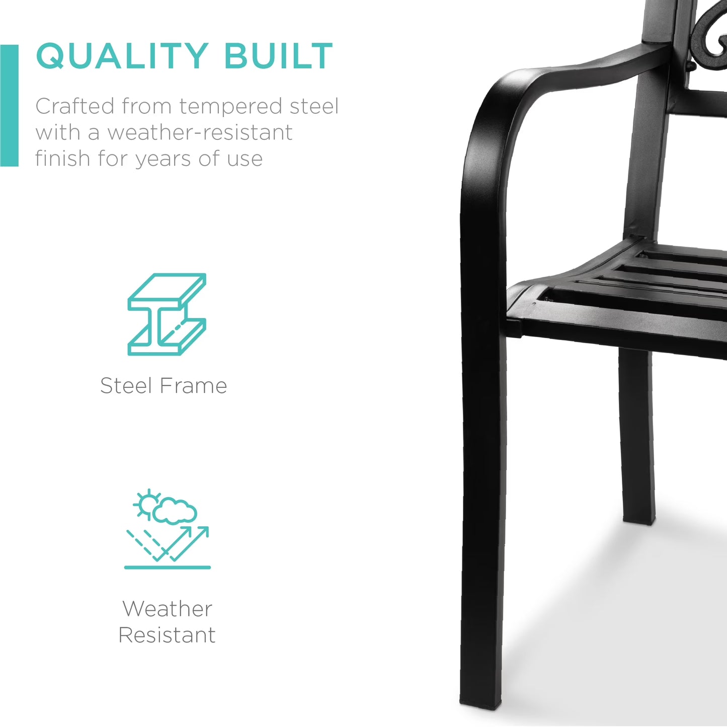 Outdoor Steel Bench Garden Patio Porch Furniture W/ Floral Design Backrest - Black