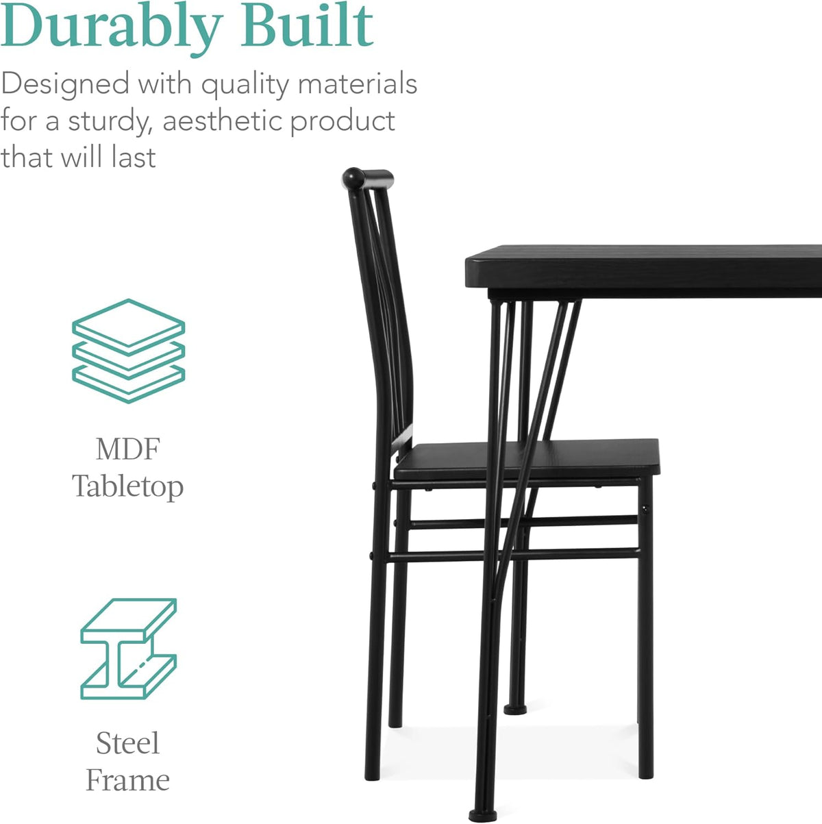 Best Choice Products 5-Piece Metal and Wood Indoor Modern Rectangular Dining Table Furniture Set for Kitchen, Dining Room, Dinette, Breakfast Nook W/ 4 Chairs - Black
