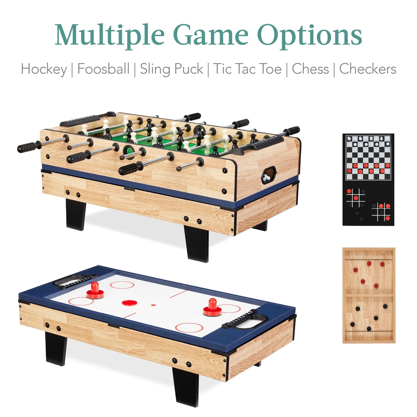 11-In-1 Kids Combo Game Set W/ Ping Pong, Foosball, Air Hockey, 5 Accessory Bags - Light Wood