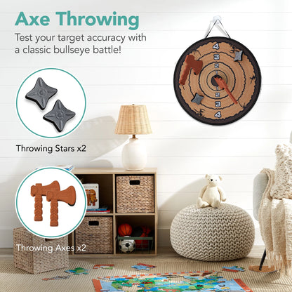 Large Double-Sided Dart Board, Sticky Ball Axe Star Throwing Game for Kids, Adults W/ Carrying Case