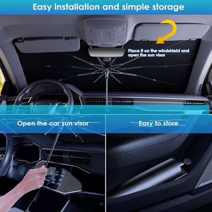 Car Windshield Sun Shade Umbrella, 2026 Upgrade Foldable Car Windshield Sun Shade Cover, 100% Sun Blocking & UV Protection Easy to Store, Fits Most Cars & Suvs (Large (55.1 * 31.1 Inch))