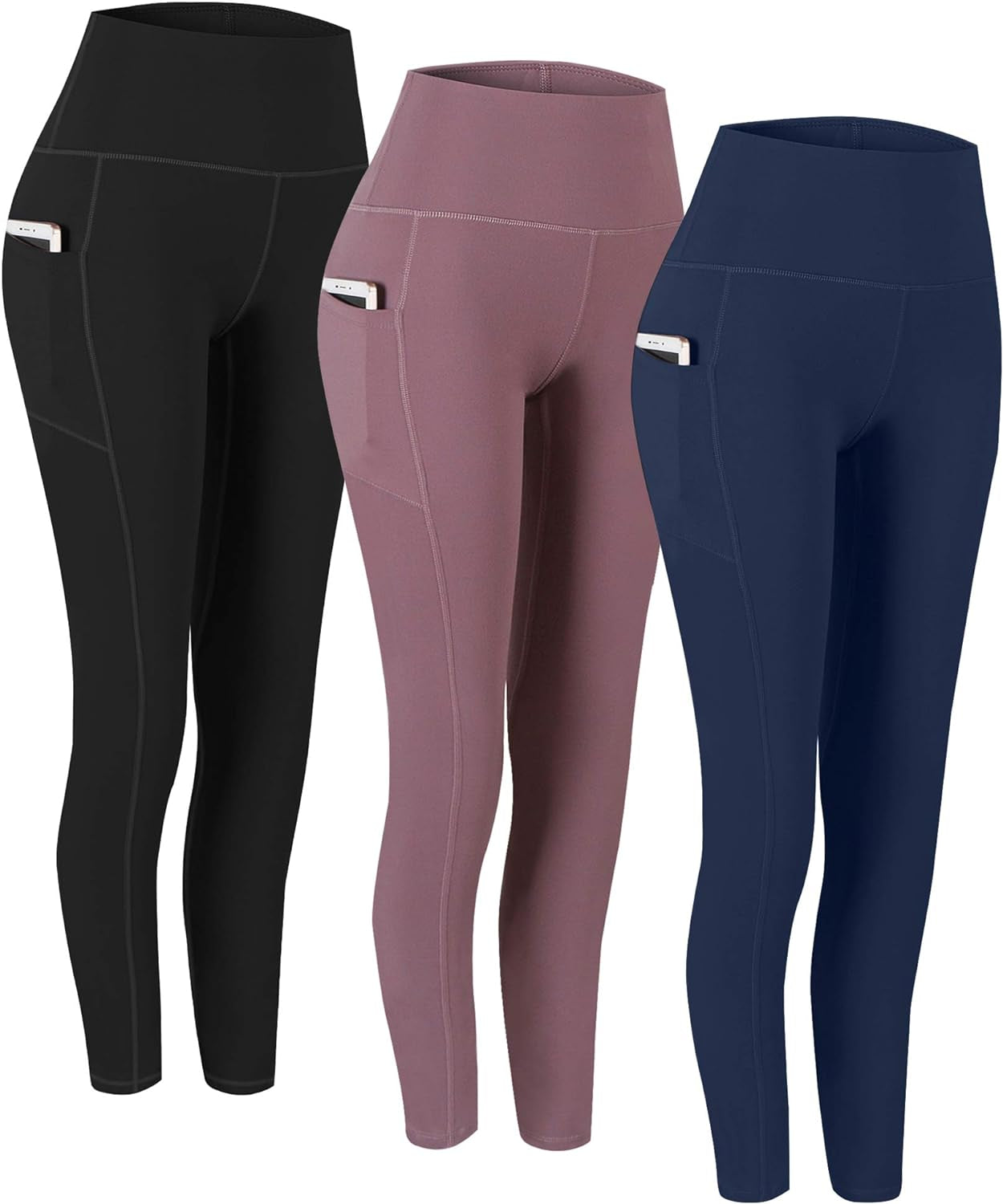 2 Pack High Waist Yoga Pants with Pockets, Tummy Control Workout Running Yoga Leggings for Women