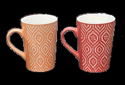 4 Piece 16Oz Multi-Color Ceramic Coffee Mug Set, IKAT Design