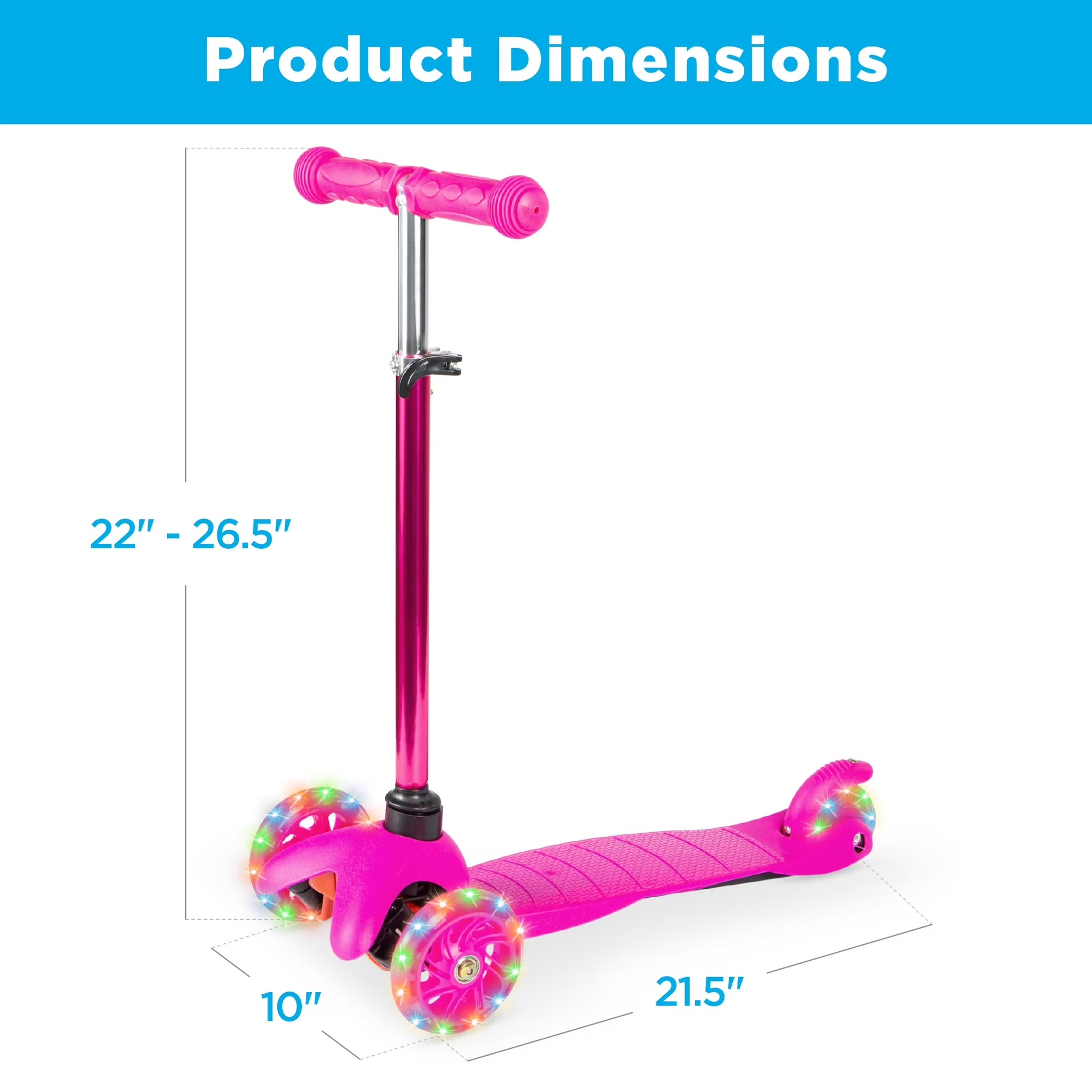 Kids Mini Kick Scooter Toy W/ Light-Up Wheels and Height Adjustable T-Bar - Pink