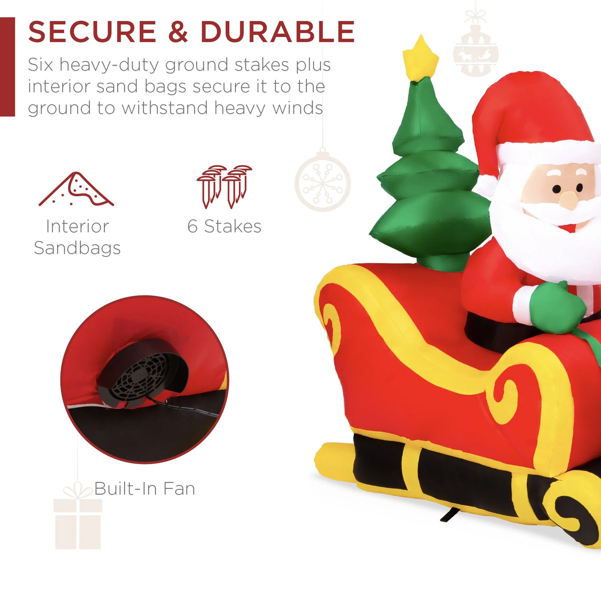 8.5Ft X 3Ft Lighted Inflatable Christmas Santa Claus & Reindeer Indoor Outdoor W/ Electric Fan