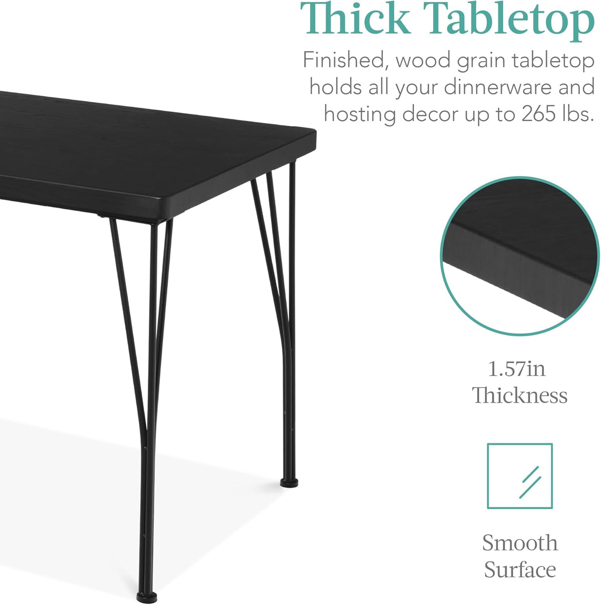 Best Choice Products 5-Piece Metal and Wood Indoor Modern Rectangular Dining Table Furniture Set for Kitchen, Dining Room, Dinette, Breakfast Nook W/ 4 Chairs - Black