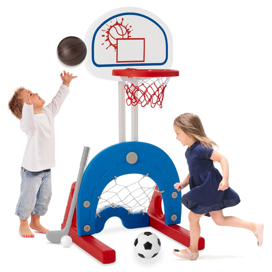 Toddler Basketball Hoop 3-In-1 Sport Center Adjustable Indoor/Outdoor Playset - White with Golf