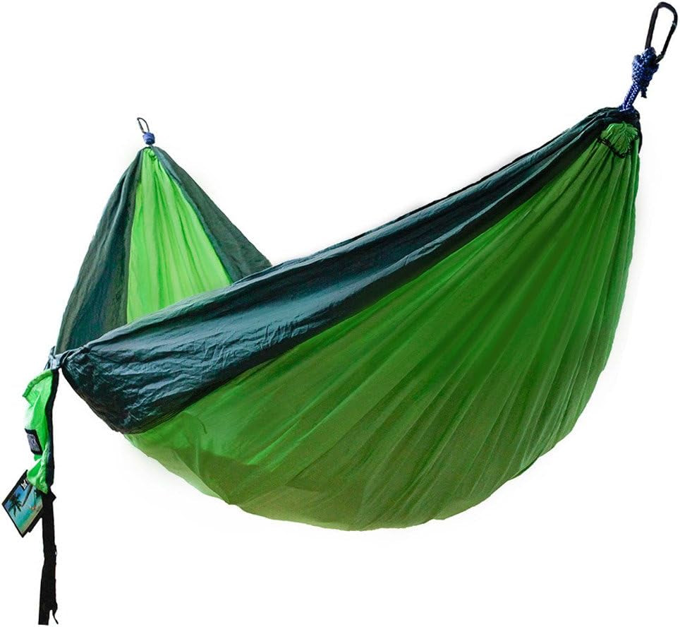 Double Camping Hammock - Lightweight Nylon Portable Hammock, Best Parachute Double Hammock for Backpacking, Camping, Travel, Beach, Yard. 118"(L) X 78"(W), Dark Green/Green Color