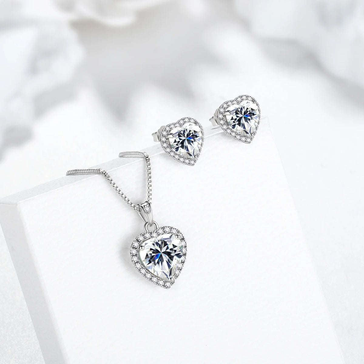 Heart Jewelry Sets Women Diamond April Birthstone Jewelry Set Necklace Earrings 925 Sterling Silver Fine Jewelry Valentines Birthday Mother'S Day Gift for Her