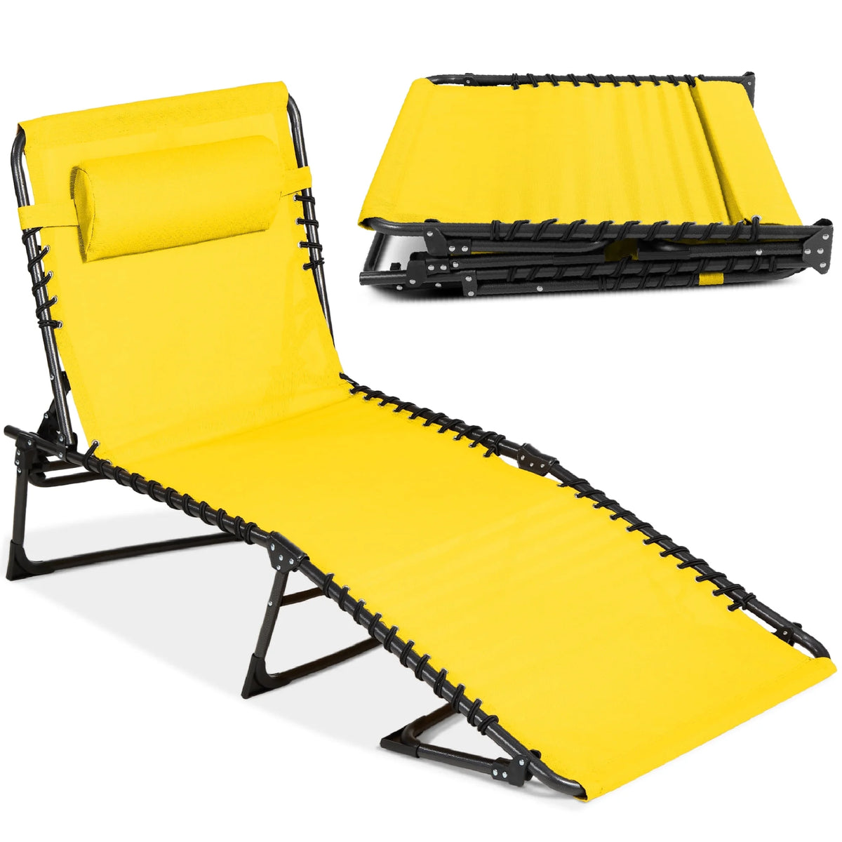 Patio Chaise Lounge Chair, Outdoor Portable Adjustable Pool Recliner W/ Pillow - Light Blue