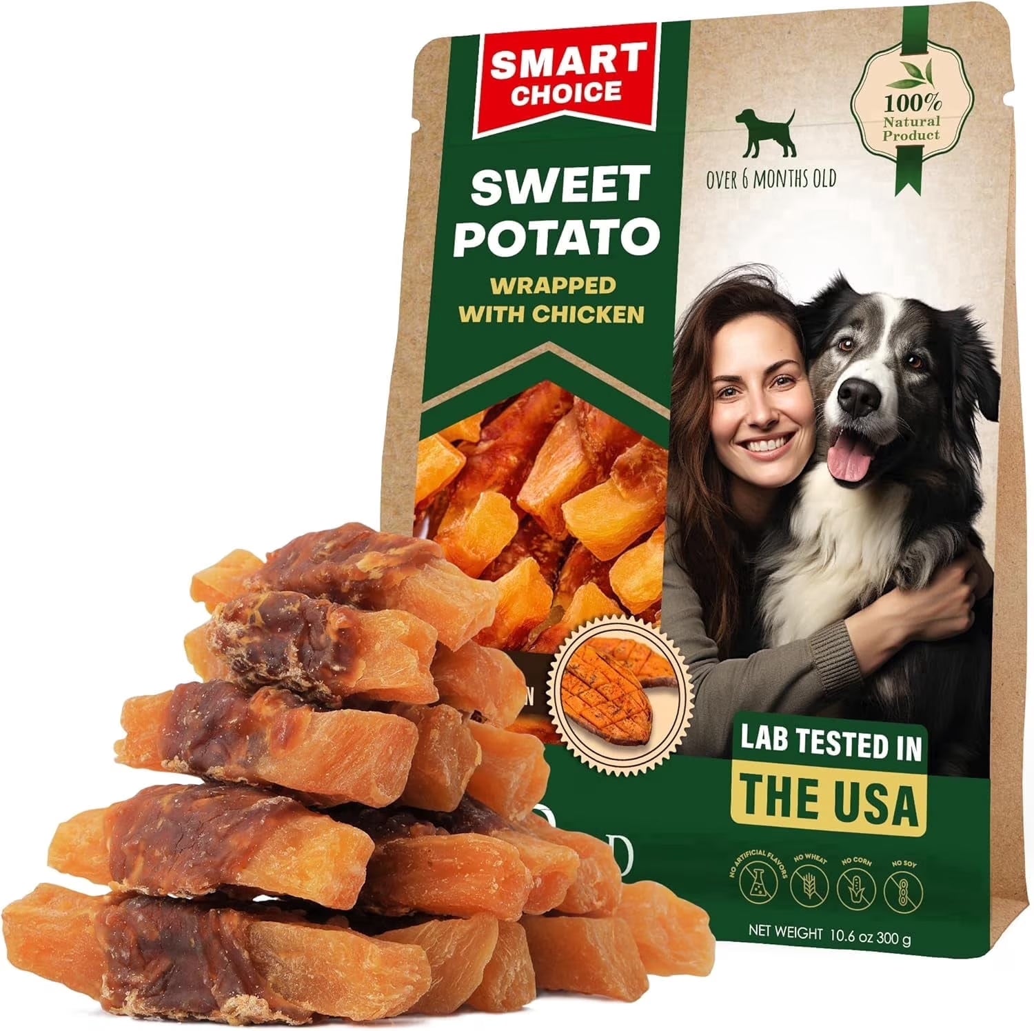 Dog Treats Sweet Potato Wrapped with Chicken 10.6 Oz & Pet Natural Chew - Grain Free Dried Snacks in Bulk - Best Twists for Training Small & Large Dogs