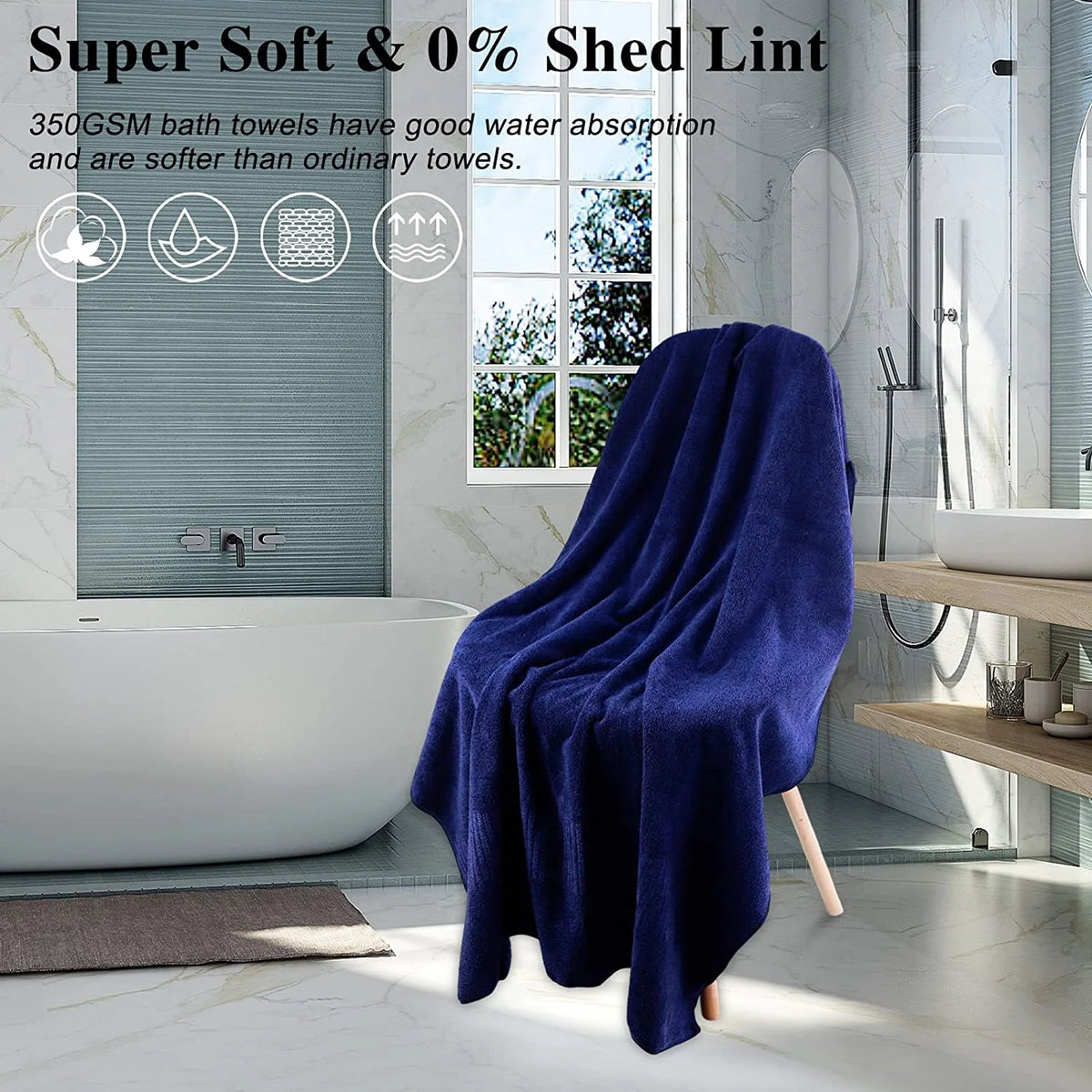 Bath Towel, Large Bathroom Towels 35X63 In, Super Absorbent Quick Drying Towels for Bathroom, Beach, Gym, Pool, 2 Count Navy Blue