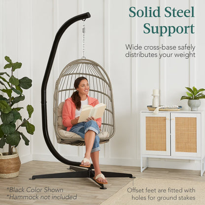 Metal Hanging Hammock C-Stand for Chair/ Weather-Resistant Finish, Offset Base - Stand Only - Brown