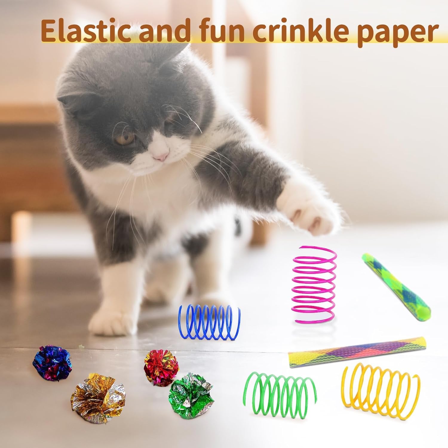 25 Pcs Cat Toys for Cats, Indoor Kittens - Interactive Variety Pack, 45 Inches Rainbow Cat Tunnel, Feather Teaser, Feather Golf, Mice, Springs, Balls, Noise Toys - Rainbow/Colorful 45"