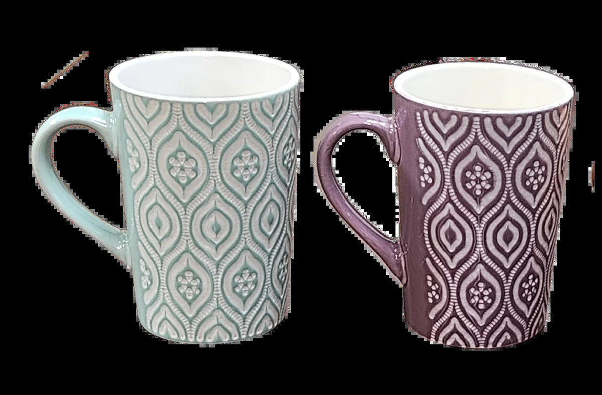 4 Piece 16Oz Multi-Color Ceramic Coffee Mug Set, IKAT Design