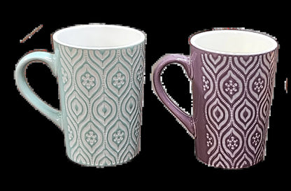 4 Piece 16Oz Multi-Color Ceramic Coffee Mug Set, IKAT Design