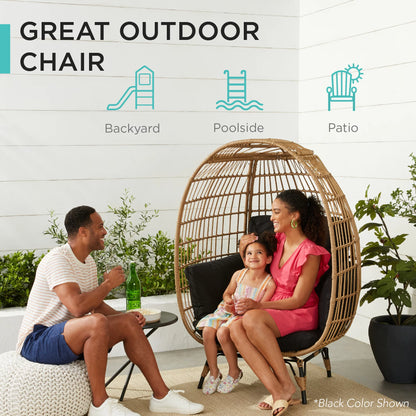 Wicker Egg Chair Oversized Indoor Outdoor Patio Lounger W/ Steel Frame - Ivory