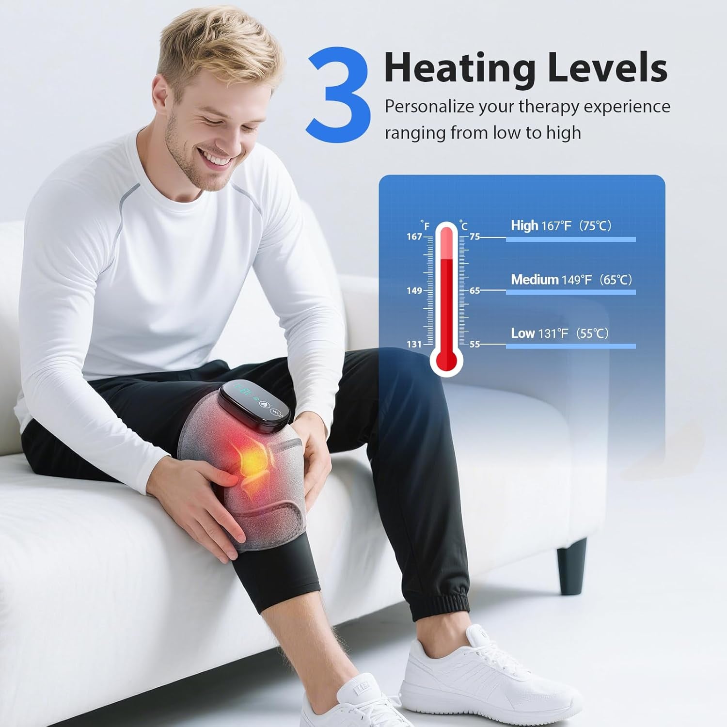 Heated Knee Massager, Foot Massager with Heat, Shoulder Massagers with Heat, Knees Warmers Wrap, 3-In-1 Vibration Heating Pad for Knee, Shoulder, and Elbow, Adjustable Size (Grey)