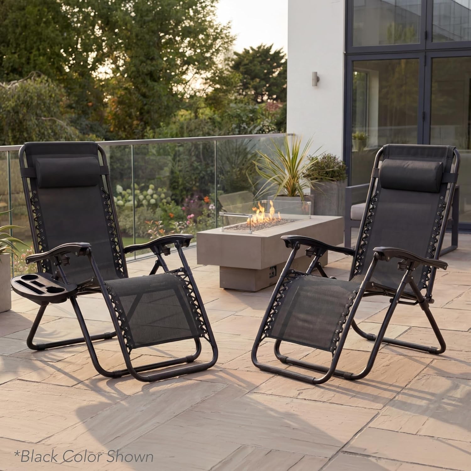 Best Choice Products Set of 2 Adjustable Steel Mesh Zero Gravity Lounge Chair Recliners W/Pillows and Cup Holder Trays - Beige