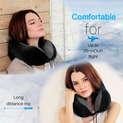 Travel Pillow, Best Memory Foam Neck Pillow Head Support Soft Pillow for Sleeping Rest, Airplane Car & Home Use (Black)