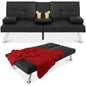 Modern Faux Leather Convertible Futon Sofa W/ Removable Armrests, 2 Cupholders - Black