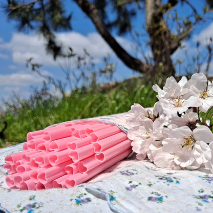 100Pcs Heart Shaped Pink Straws Disposable Cute Straw Individually Wrapped Plastic Pink Straw Party Birthday Party Kids Bridal Shower Wedding