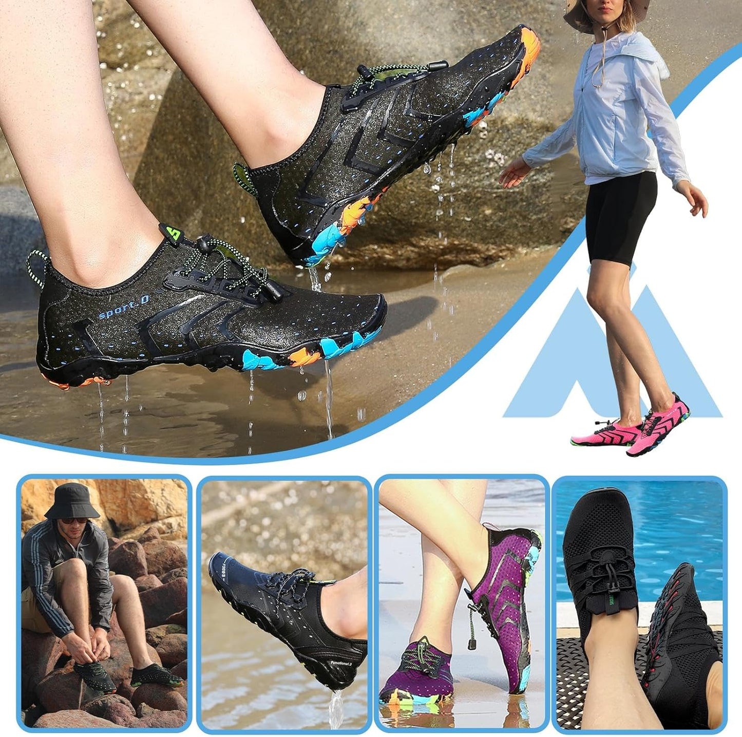 Water Shoes for Women Men, Quick-Dry Barefoot Swim Shoes with Drainage Holes, Lightweight Aqua Shoe for Beach Pool River Boating Yoga Walking